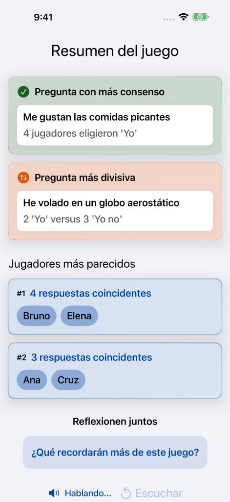 Captura de pantalla de MeeNoMee: resumen de fin de partida
